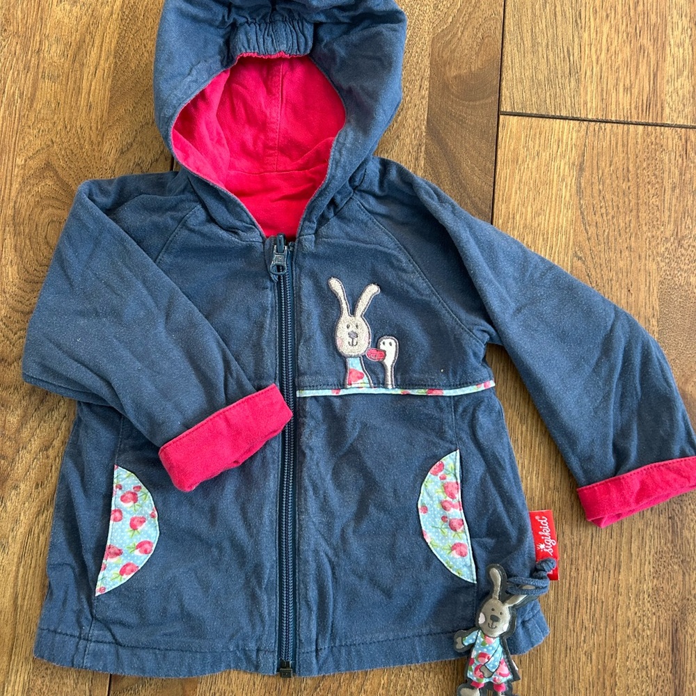 Girls Navy  and pink 2sides wearable jacket perfect for spring + Easter size 6m